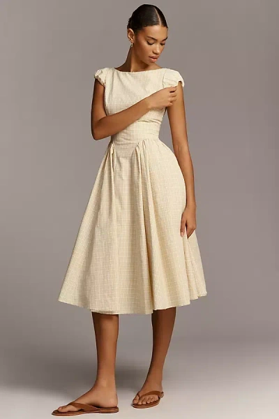 Astr Emalee Basque-waist Midi Dress In Nude