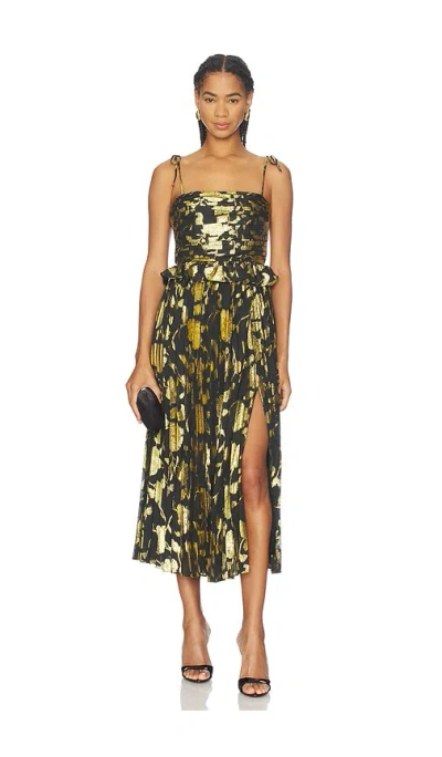 Astr The Label Emerys Metallic Floral Pleated Midi Dress In Multi