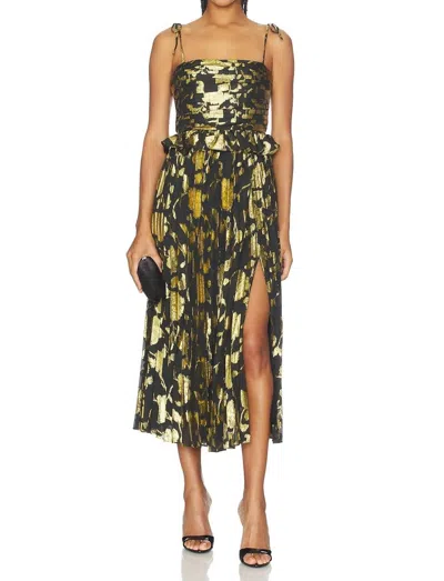 Astr The Label Emerys Metallic Floral Pleated Midi Dress In Multi