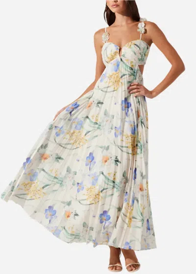 ASTR EMESE FLORAL PLEATED MAXI DRESS IN BLUE MULTI FLORAL