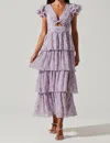 Astr Emporia Floral Pleated Tiered Midi Dress In Lavender Blue Floral