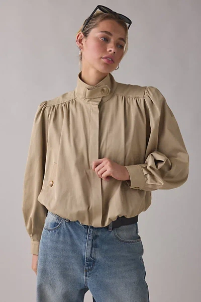 Astr Estero Gathered Sleeve Bomber Jacket In Khaki, Women's At Urban Outfitters In Brown