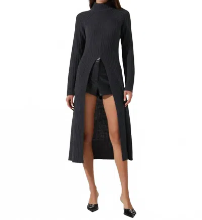 Astr Estilo Long Sleeve Turtle Neck Sweater In Charcoal In Blue