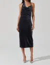 Astr The Label Eugenie Embellished Velvet Cowl Neck Halter Midi Dress In Blue