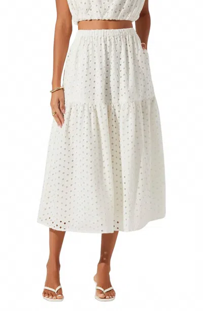 ASTR EYELET MIDI SKIRT IN WHITE