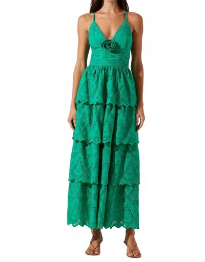 Astr Faeryn Eyelet Tiered Maxi Dress In Emerald In Green