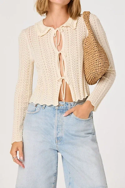 Astr Fannie Pointelle Knit Tie-front Cardigan In Cream, Women's At Urban Outfitters In White