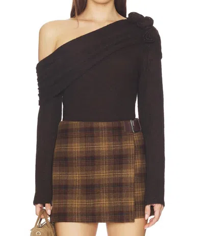 Astr Fenia Embellished One Shoulder Sweater In Dark Brown