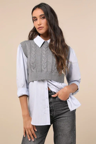 Astr Flannery Blue And Grey Striped Layered Sweater Vest Top