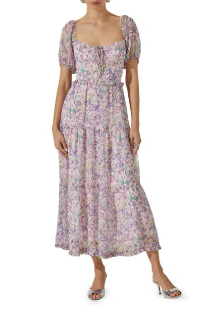 astr purple floral dress ASTR Primrose Floral Strappy Back Maxi Dress in Lavender Multi