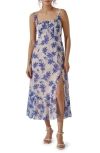 Astr The Label Floral Midi Dress In Ivory Cobalt Floral
