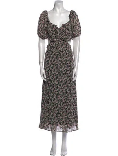 Pre-owned Astr Floral Print Long Dress In Black