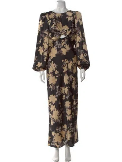 Pre-owned Astr Floral Print Long Dress In Black