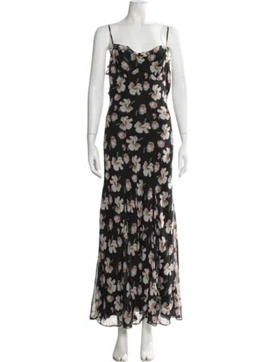 Pre-owned Astr Floral Print Long Dress In Black
