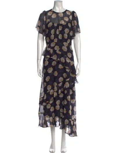 Pre-owned Astr Floral Print Long Dress In Black