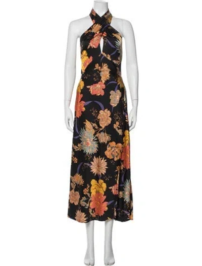 Pre-owned Astr Floral Print Long Dress In Black