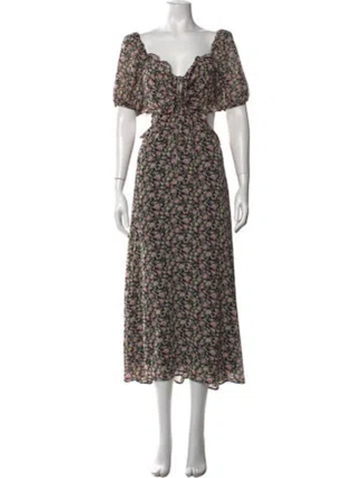 Pre-owned Astr Floral Print Long Dress In Black