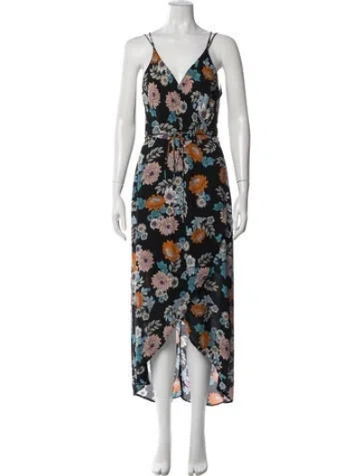 Pre-owned Astr Floral Print Long Dress In Black