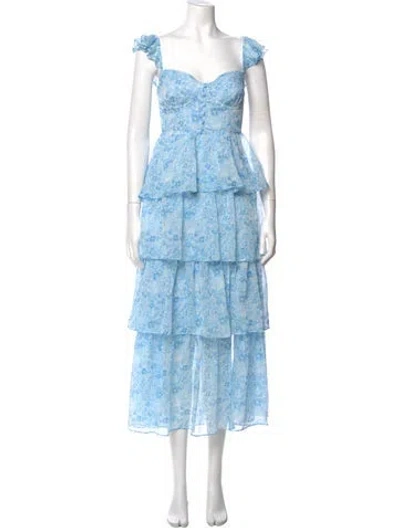 Pre-owned Astr Floral Print Long Dress In Blue