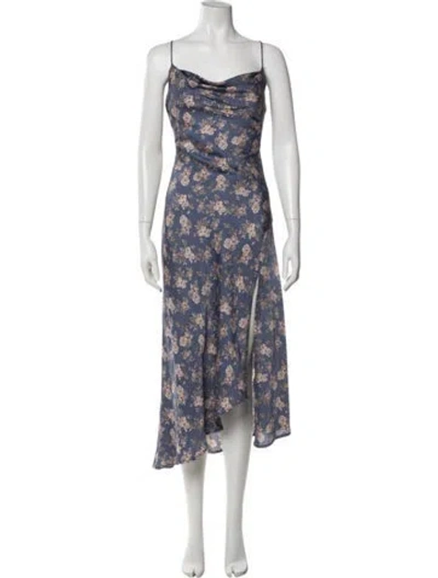 Pre-owned Astr Floral Print Long Dress In Blue