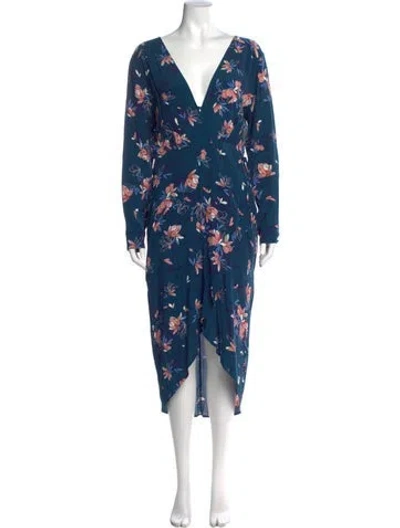 Pre-owned Astr Floral Print Long Dress In Blue
