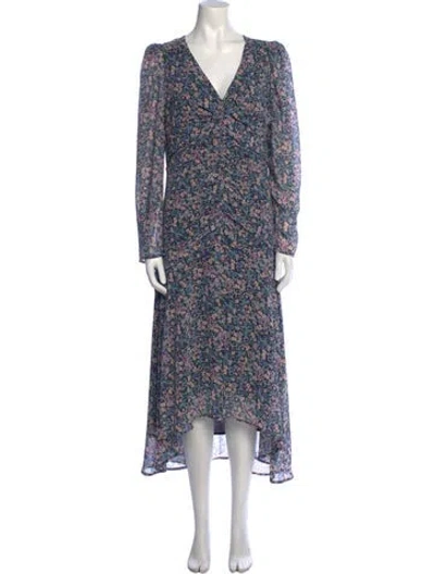 Pre-owned Astr Floral Print Long Dress In Blue