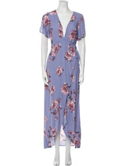 Pre-owned Astr Floral Print Long Dress In Blue