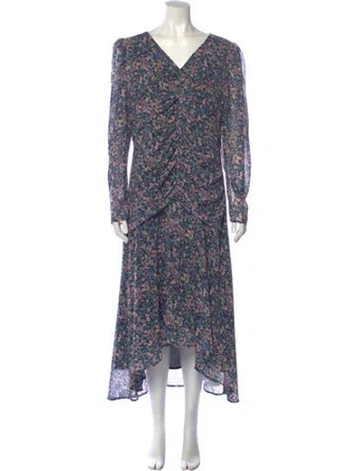 Pre-owned Astr Floral Print Long Dress In Blue