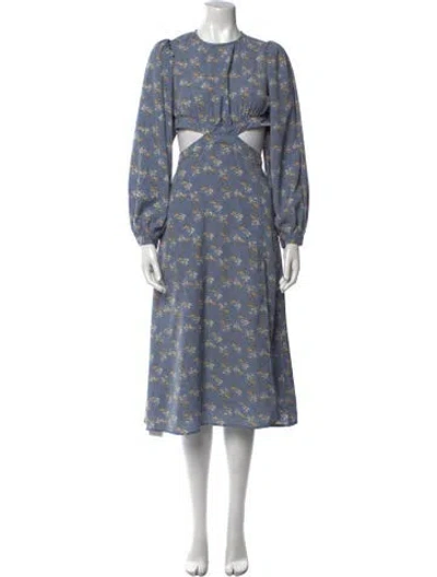 Pre-owned Astr Floral Print Long Dress In Blue