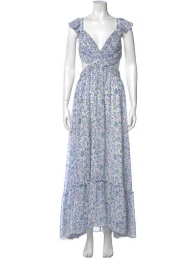 Pre-owned Astr Floral Print Long Dress In Blue