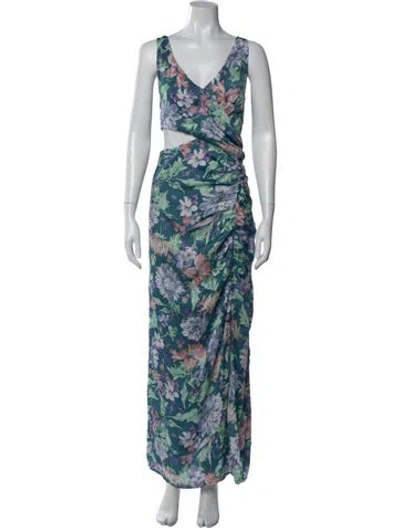 Pre-owned Astr Floral Print Long Dress In Blue
