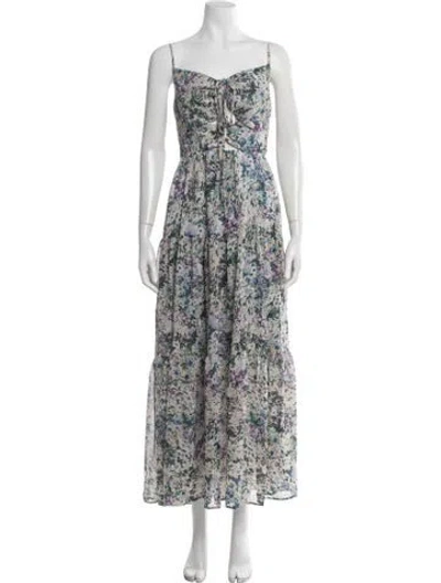 Pre-owned Astr Floral Print Long Dress In Blue