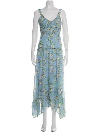 Pre-owned Astr Floral Print Long Dress In Blue
