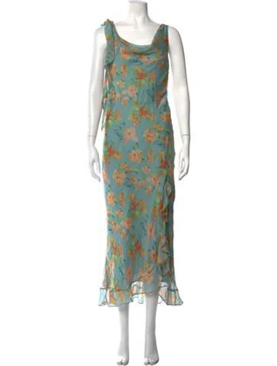 Pre-owned Astr Floral Print Long Dress In Blue