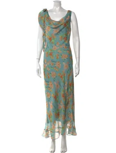 Pre-owned Astr Floral Print Long Dress In Blue