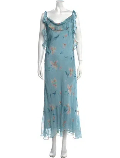 Pre-owned Astr Floral Print Long Dress In Blue