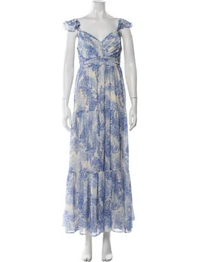 Pre-owned Astr Floral Print Long Dress In Blue