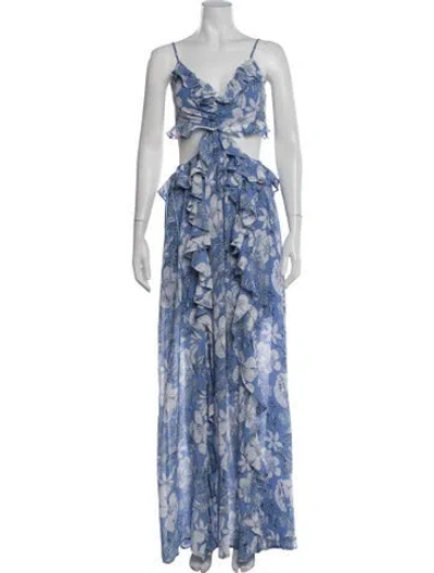 Pre-owned Astr Floral Print Long Dress In Blue
