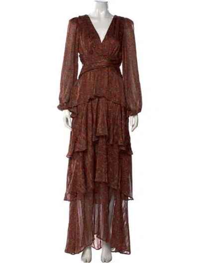 Pre-owned Astr Floral Print Long Dress In Brown