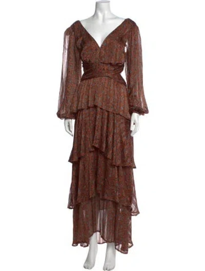 Pre-owned Astr Floral Print Long Dress In Brown