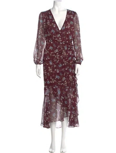 Pre-owned Astr Floral Print Long Dress In Burgundy