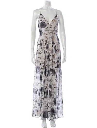 Pre-owned Astr Floral Print Long Dress In Gray