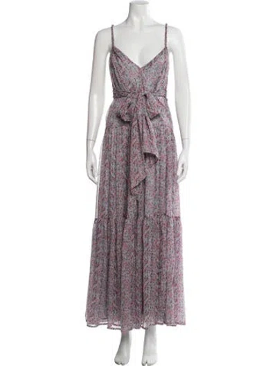 Pre-owned Astr Floral Print Long Dress In Gray