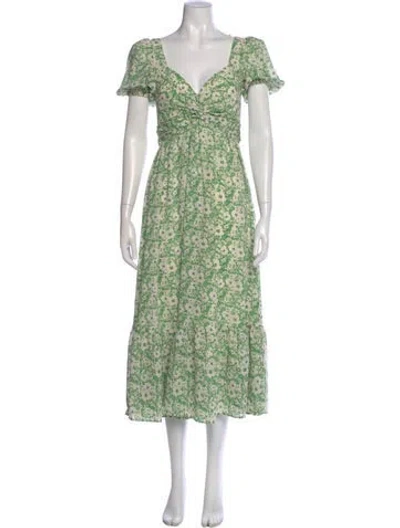 Pre-owned Astr Floral Print Long Dress In Green