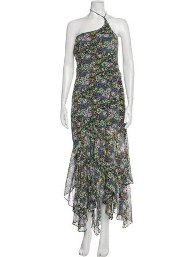 Pre-owned Astr Floral Print Long Dress In Green