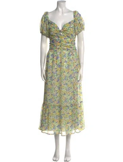 Pre-owned Astr Floral Print Long Dress In Green