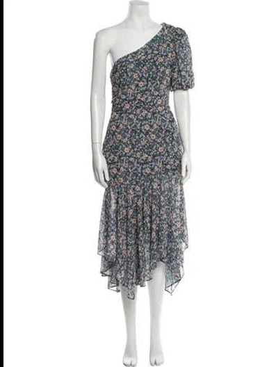 Pre-owned Astr Floral Print Long Dress In Green