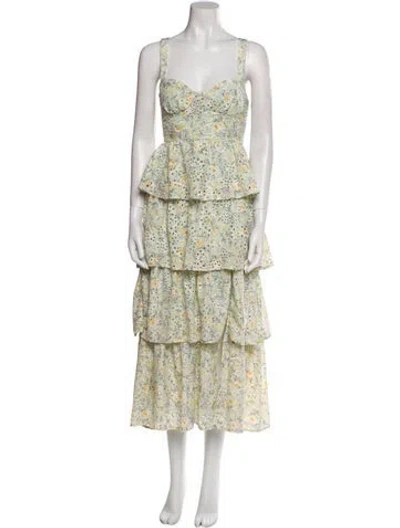 Pre-owned Astr Floral Print Long Dress In Green
