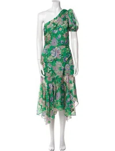 Pre-owned Astr Floral Print Long Dress In Green