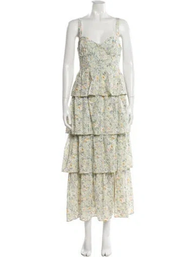 Pre-owned Astr Floral Print Long Dress In Green